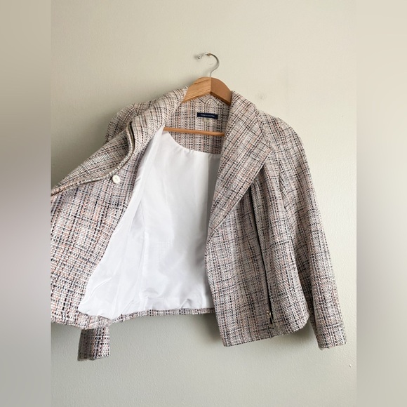 Tommy Hilfiger Tweed Moto Asymmetrical Zip Up Blazer Jacket Classic Collared 2 - Picture 8 of 12